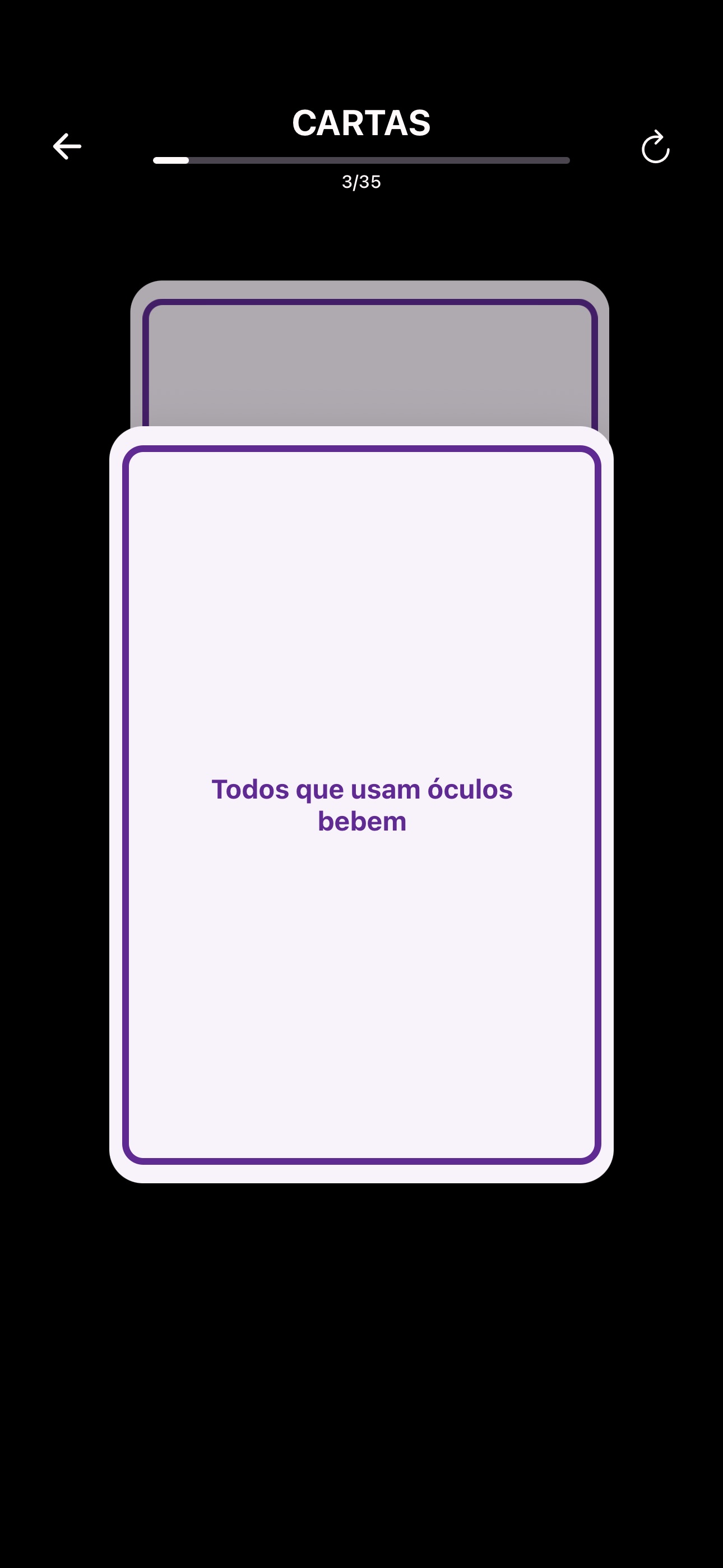 Tela de carta revelada com texto de desafio